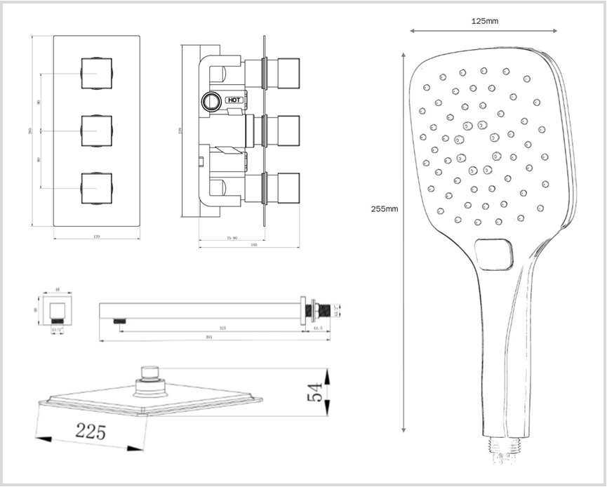 Mya Black Square Thermostatic Shower Set - 200mm Head & Hand Shower