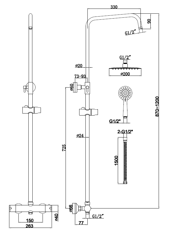 Nova Premium Brushed Brass Round Thermostatic Shower Set