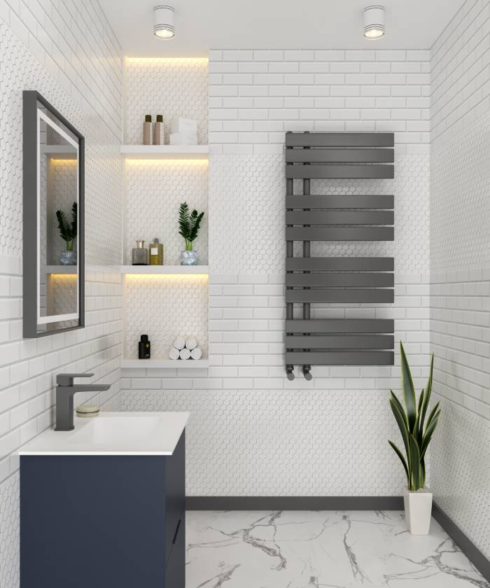 Wellington Anthracite Designer Flat Panel Heated Towel Rail 1122x500mm