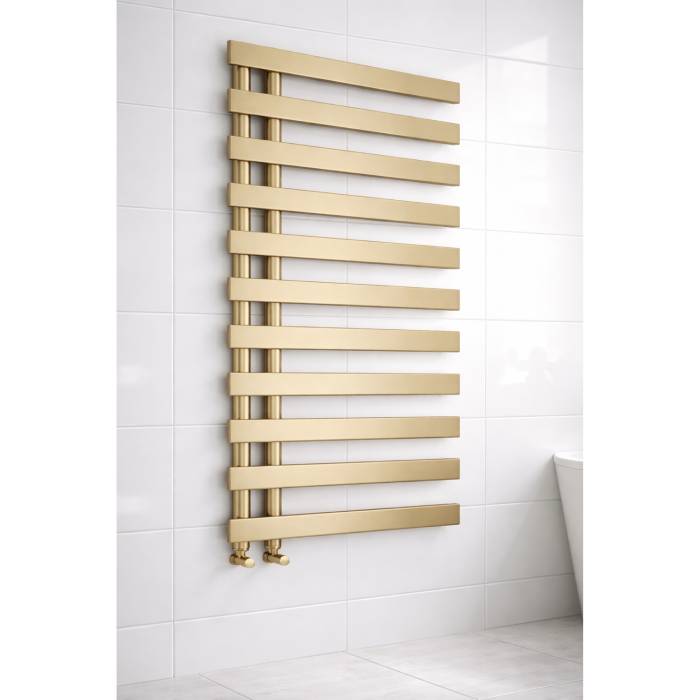 Milton Brushed Brass Designer Flat Panel Heated Towel Rail 1564x500mm