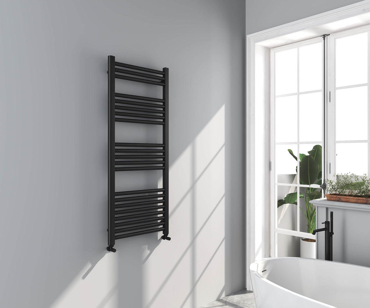 Omata Black Straight Heated Towel Rail 1200x500mm