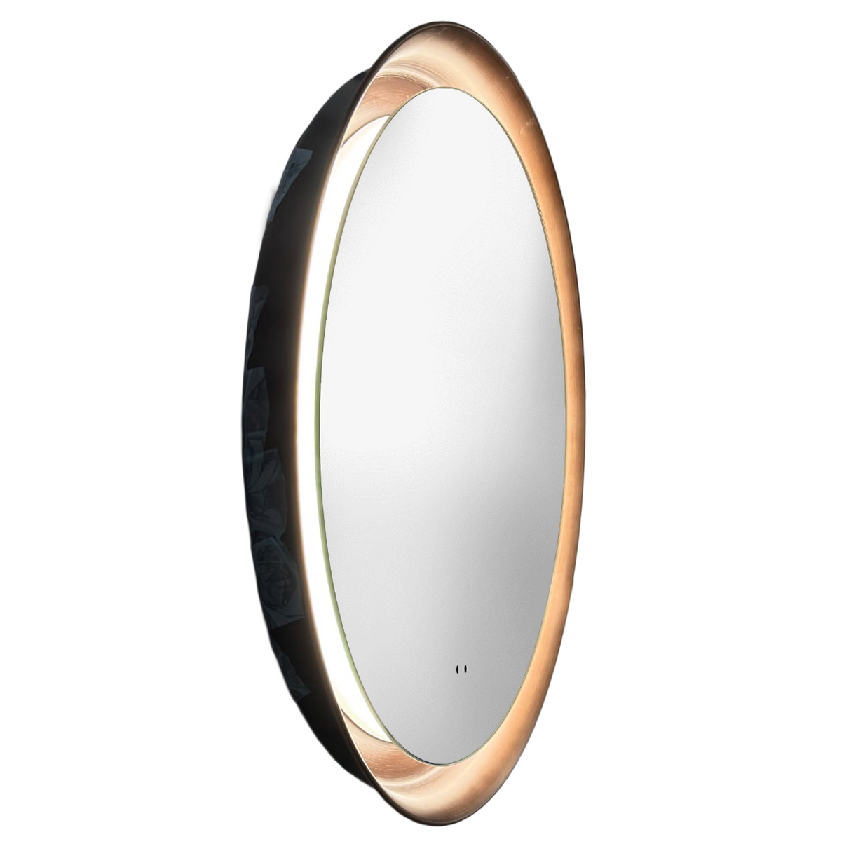 Orla Brushed Bronze Round Illuminated LED Mirror 600x520mm