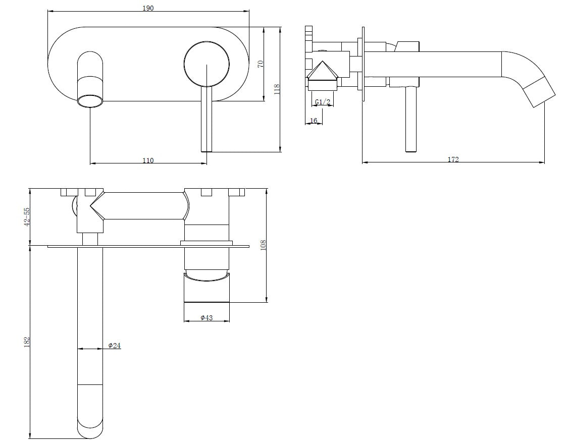 Bronte Chrome Round Wall Mounted Basin Mixer Tap