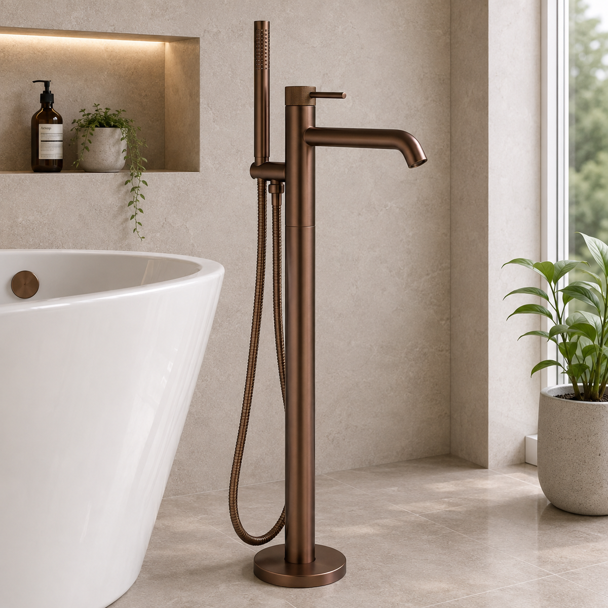 Bronte Brushed Bronze Round Freestanding Bath Shower Mixer Tap