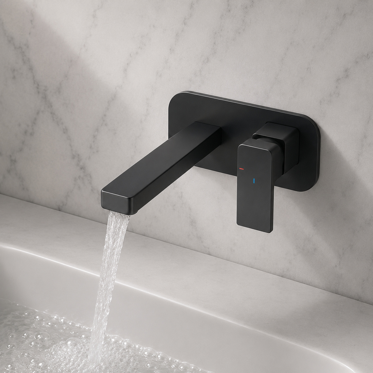 Kobe Matt Black Square Wall Mounted Basin Mixer Tap