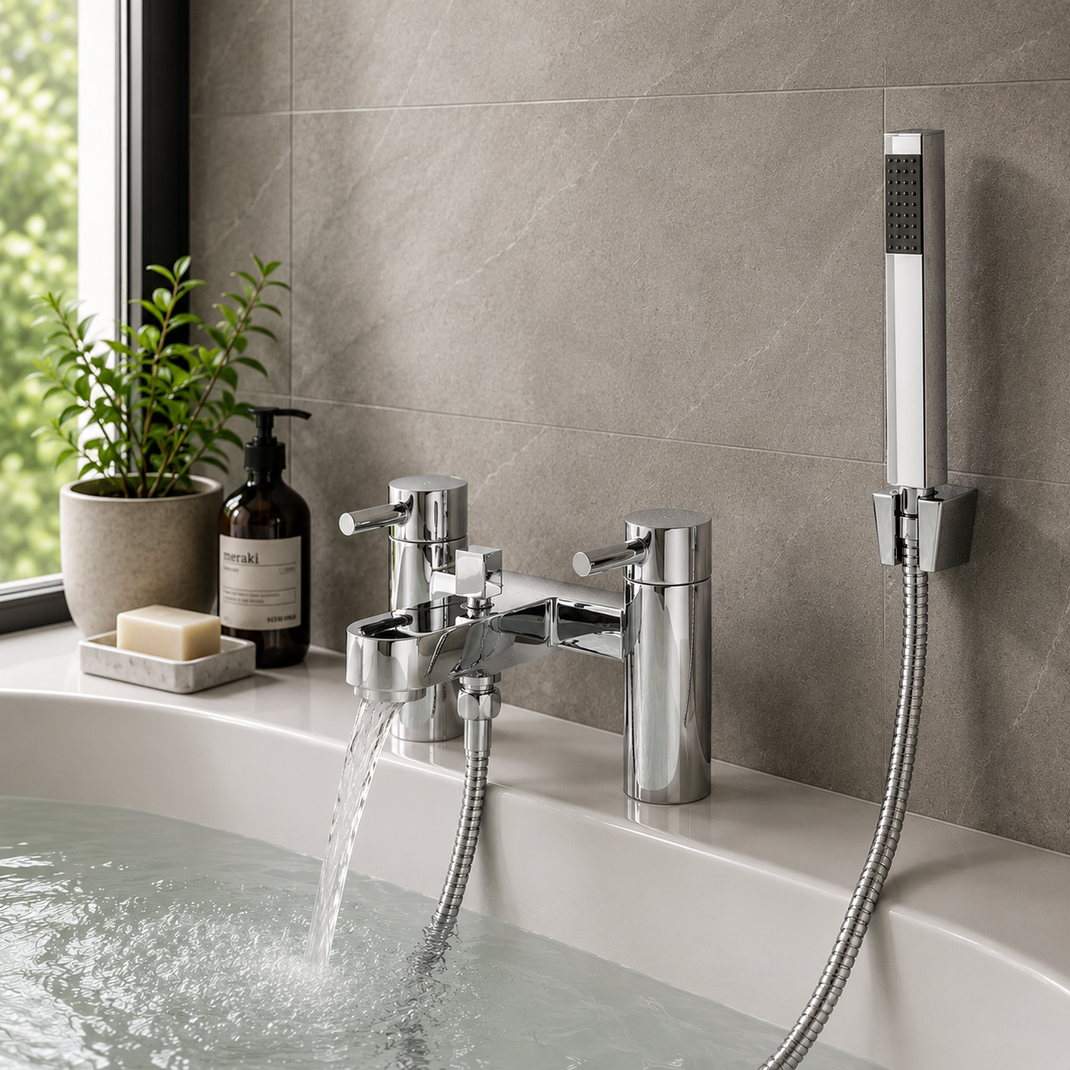 Newport Chrome Square Bath Filler & Handheld Shower