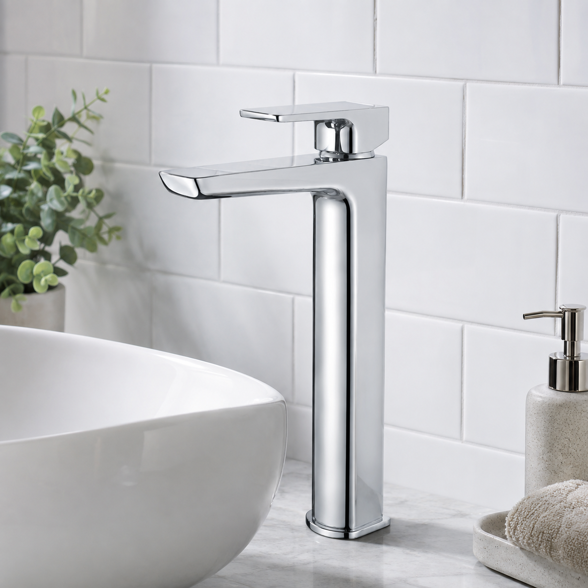Aurora Chrome High Rise Basin Mixer Tap