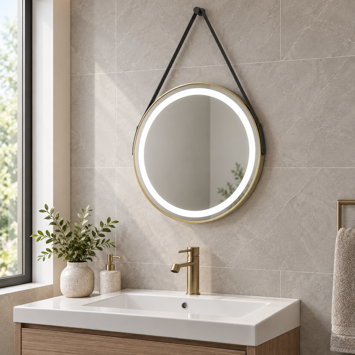 Delilah Brushed Brass Round Illuminated LED Mirror 600x800mm