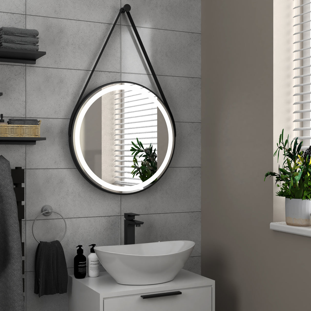 Delilah Black Round Illuminated LED Mirror 600mm