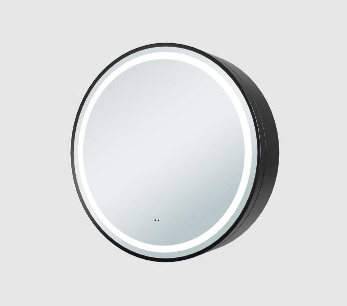 Monty Black Framed Round Illuminated LED Mirror Cabinet 600mm
