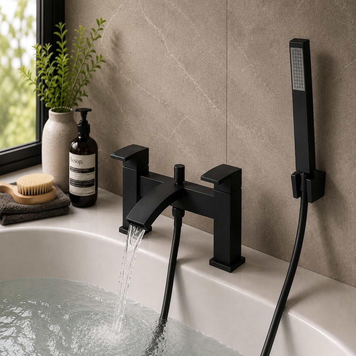 Neptune Black Bath Filler & Handheld Shower