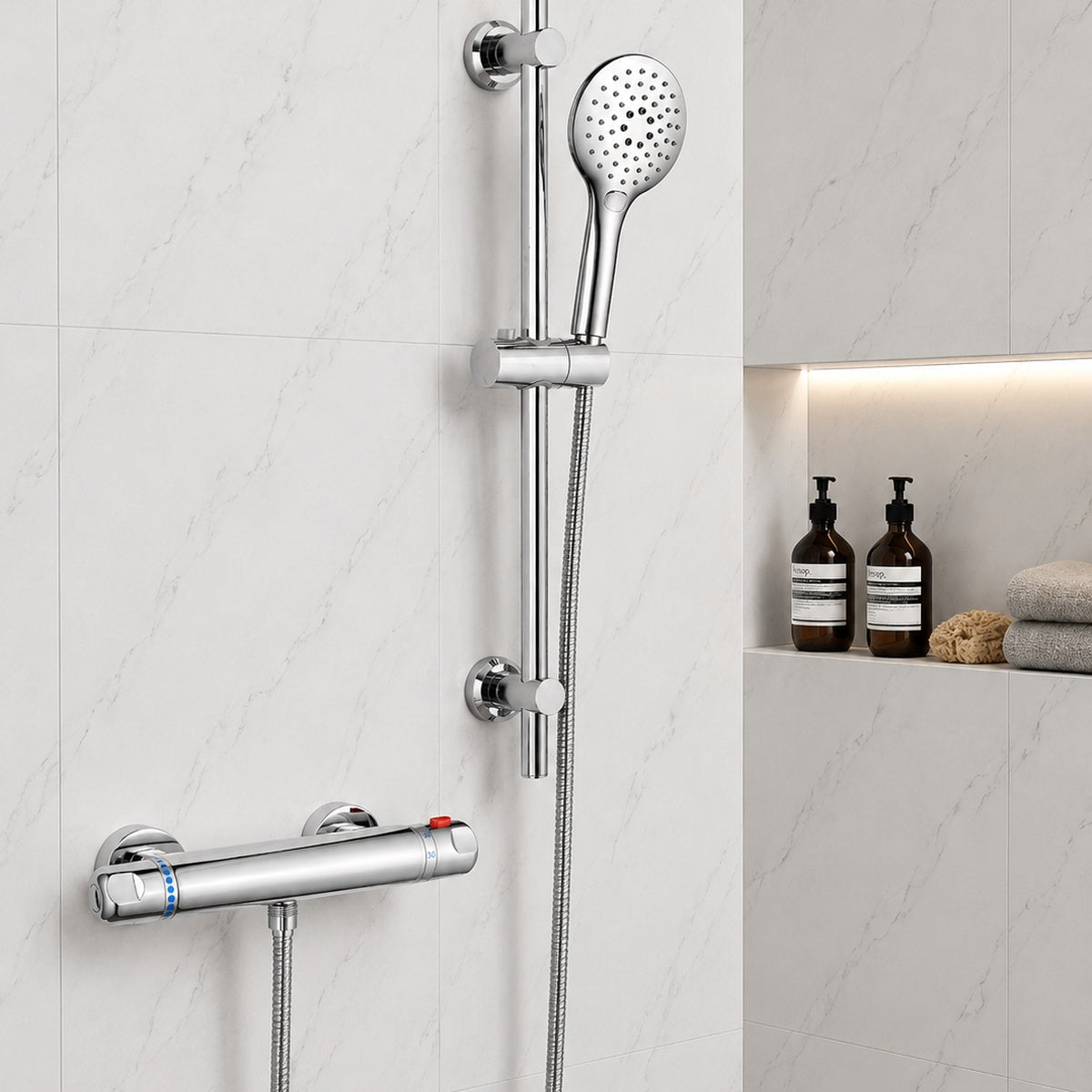Bala Chrome Round Thermostatic Bar Shower Set