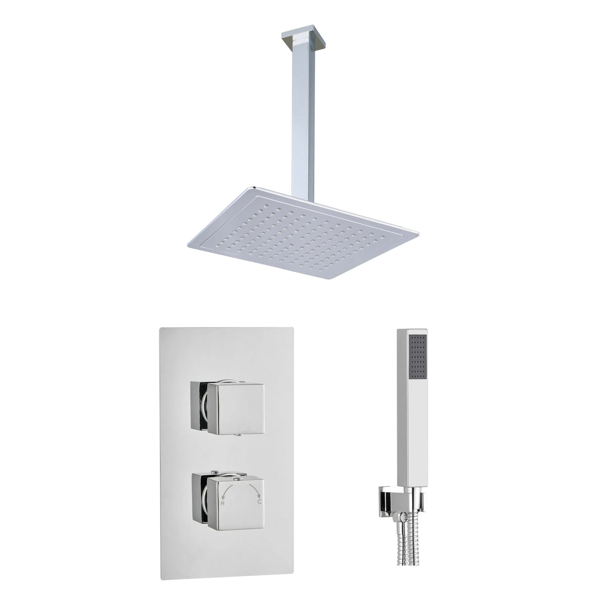 Mya Ceiling Chrome Square Thermostatic Shower Set - 250mm Head & Hand Shower