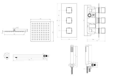 Mya Chrome Square Thermostatic Shower Set - 250mm Head & Hand Shower