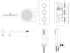 Mya Chrome Round Thermostatic Shower Set - 250mm Head & Hand Shower
