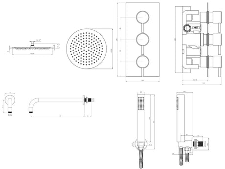 Mya Chrome Round Thermostatic Shower Set - 250mm Head & Hand Shower