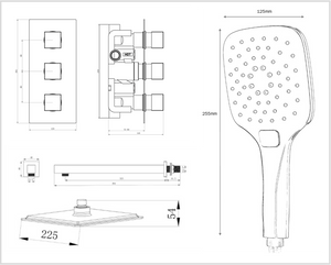 Mya Black Square Thermostatic Shower Set - 200mm Head & Hand Shower