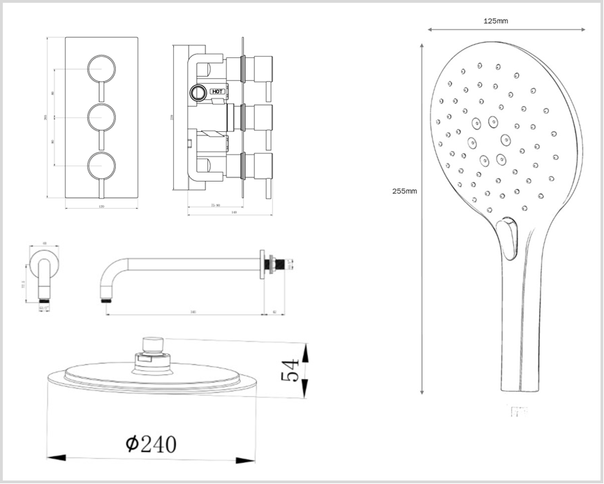 Mya Black Round Thermostatic Shower Set - 200mm Head & Hand Shower