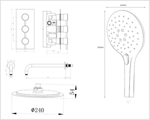 Mya Black Round Thermostatic Shower Set - 200mm Head & Hand Shower