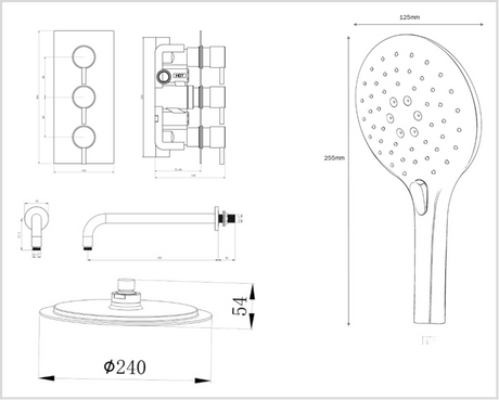 Mya Black Round Thermostatic Shower Set - 200mm Head & Hand Shower