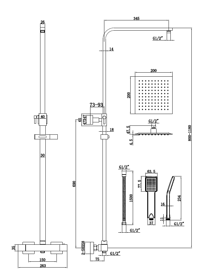 Nova Premium Brushed Brass Square Thermostatic Shower Set
