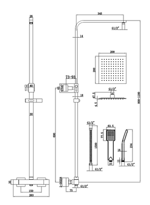 Nova Premium Brushed Brass Square Thermostatic Shower Set