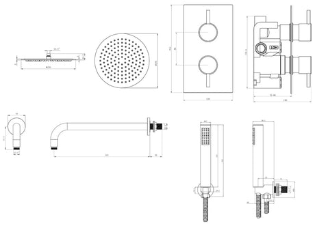 Mya Brushed Brass Round Thermostatic Shower Set - 250mm Head & Hand Shower