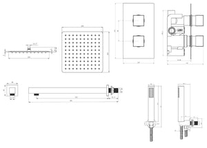 Mya Black Square Thermostatic Shower Set - 250mm Head & Hand Shower