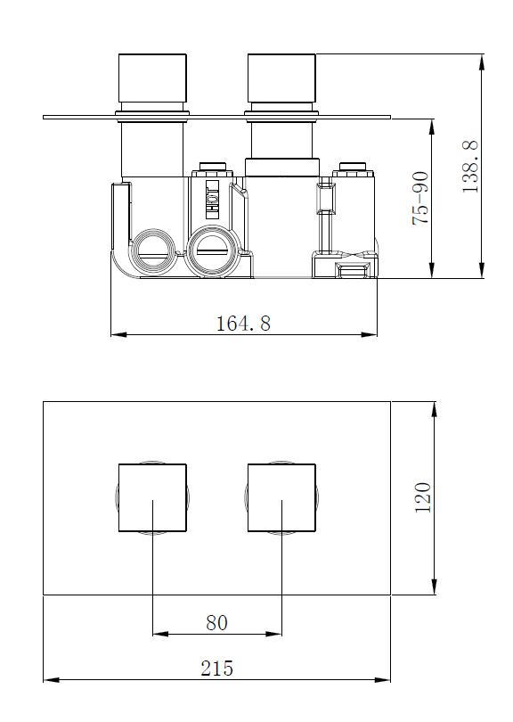 Mya Brushed Bronze Square Thermostatic Shower Set - 250mm Head & Hand Shower