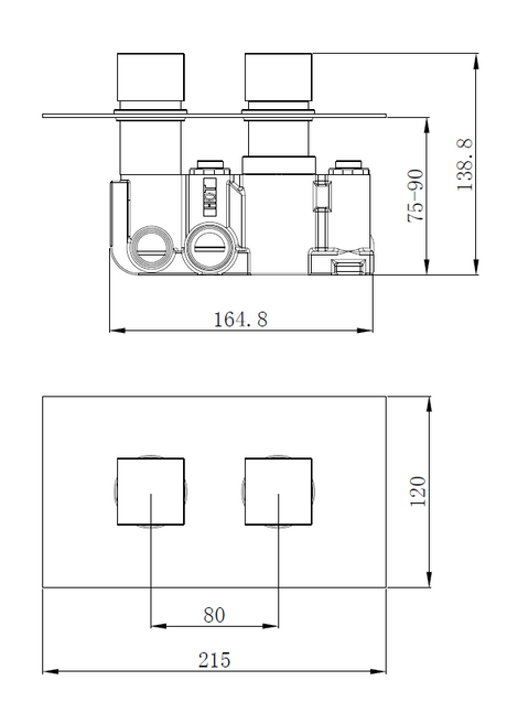 Mya Brushed Bronze Square Thermostatic Shower Set - 250mm Head & Hand Shower