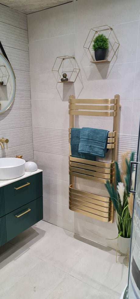 Auckland Brushed Brass Heated Towel Rail 1200x500mm