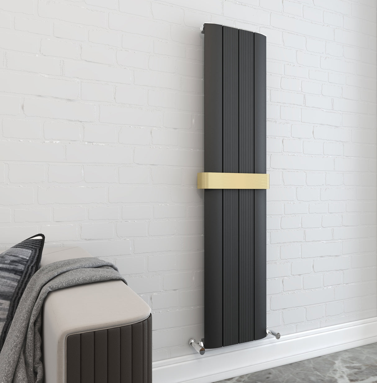 Taupo Black Double Flat Panel Vertical Radiator 1800x375mm