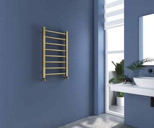 Sanson Brushed Brass Straight Heated Towel Rail 800x500mm
