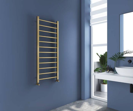 Sanson Brushed Brass Straight Heated Towel Rail 1200x500mm