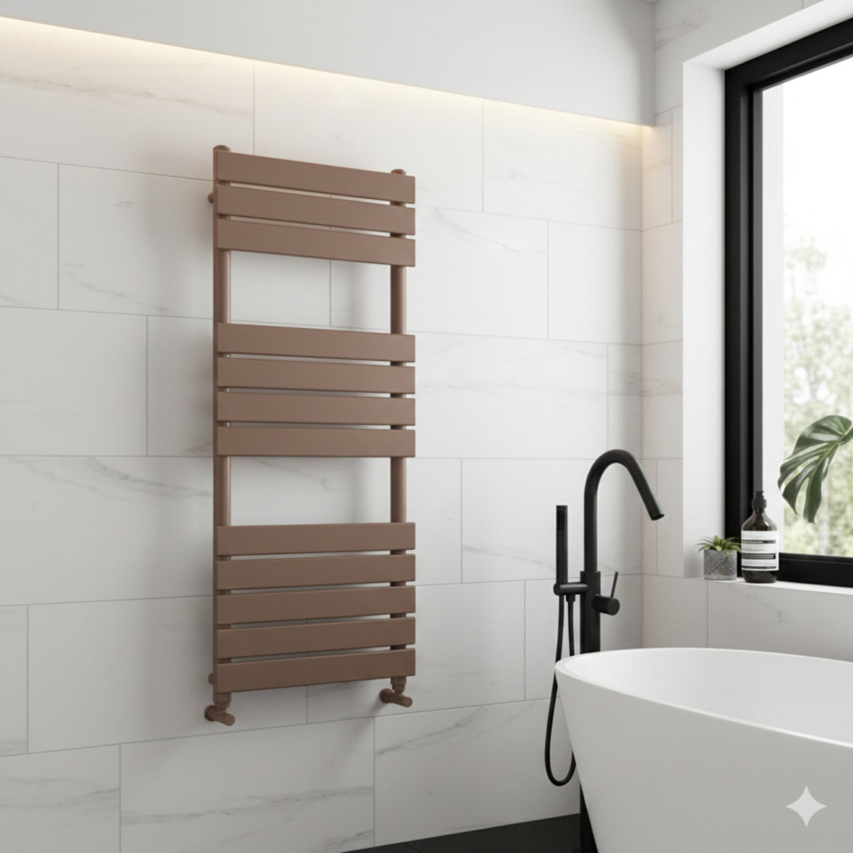 Queenstown Brushed Bronze Designer Flat Panel Heated Towel Rail 1200x450mm