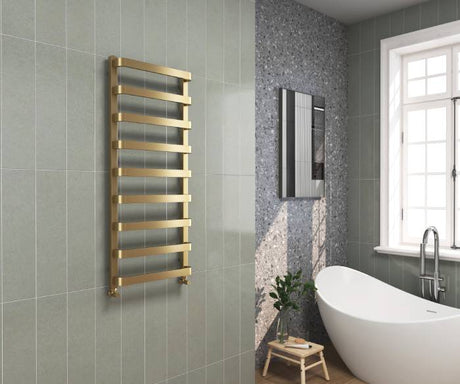 Hastings Brushed Brass Heated Towel Rail 1200x500mm