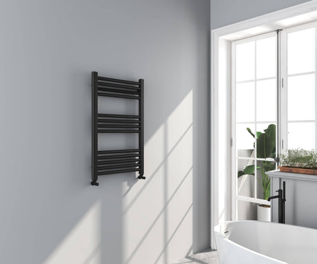 Omata Black Straight Heated Towel Rail 800x500mm