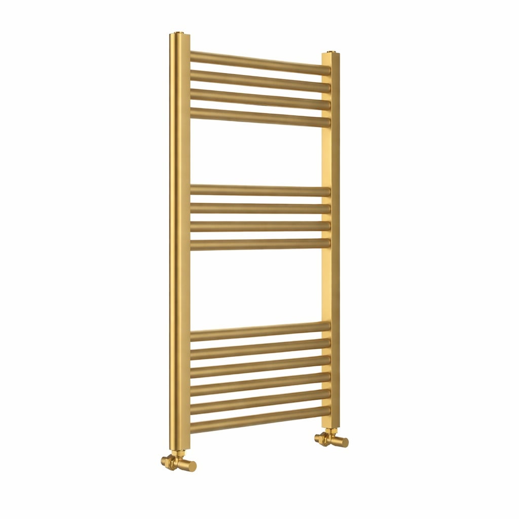 Omata Brushed Brass Straight Heated Towel Rail 800x500mm