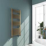 Omata Brushed Brass Straight Heated Towel Rail 1200x500mm