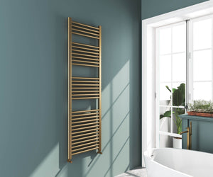 Omata Brushed Brass Straight Heated Towel Rail 1600x500mm