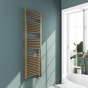 Omata Brushed Brass Straight Heated Towel Rail 1600x500mm