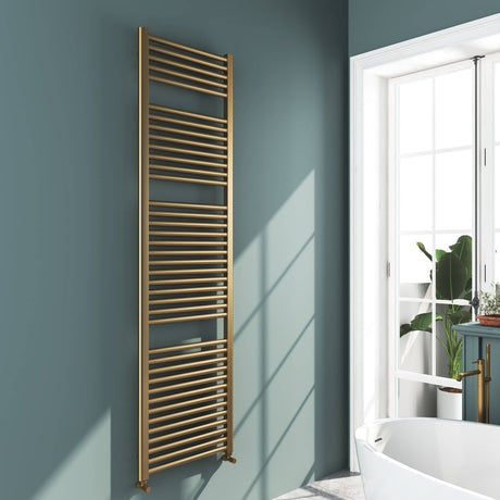 Omata Brushed Brass Straight Heated Towel Rail 1800x500mm