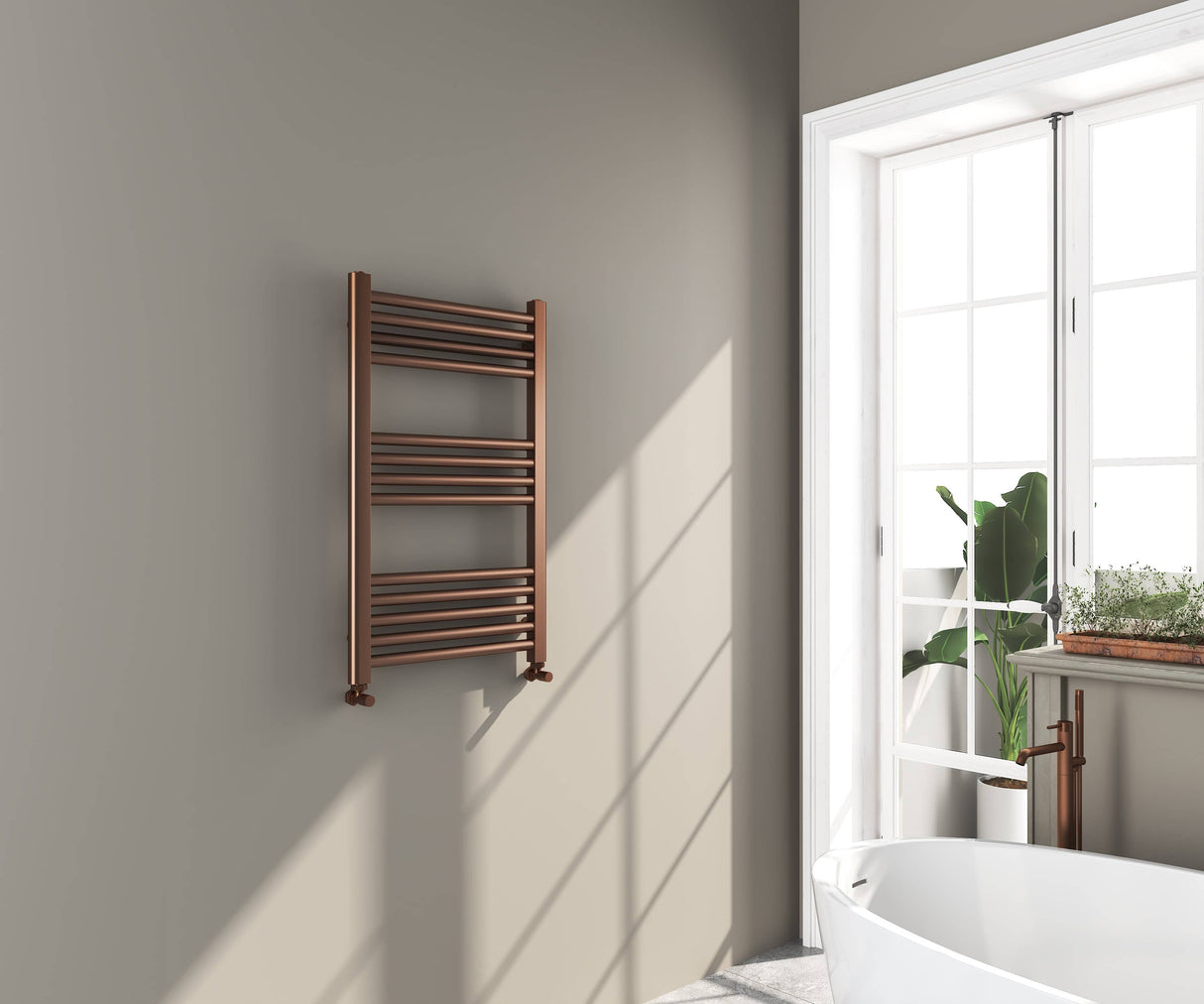 Omata Brushed Bronze Straight Heated Towel Rail 800x500mm