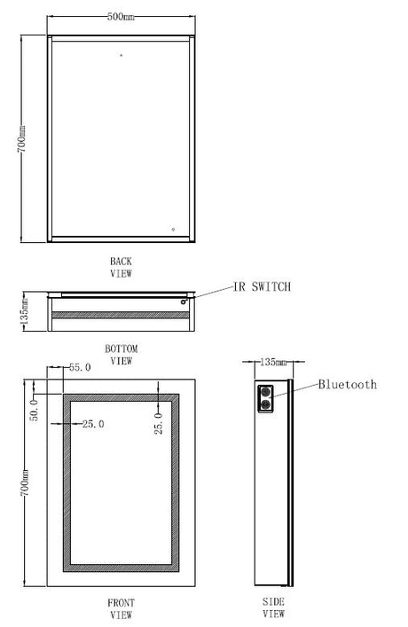Jemima Illuminated LED Mirror Cabinet 700x500mm