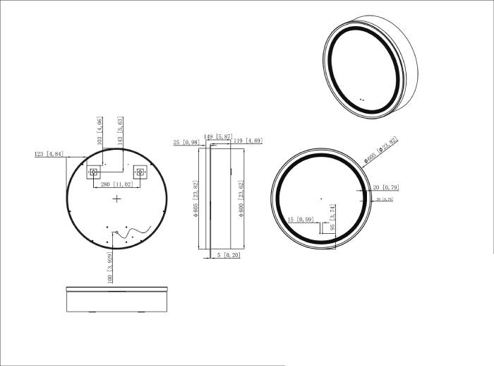 Monty Black Framed Round Illuminated LED Mirror Cabinet 600mm