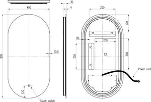Martha Black Oval LED Mirror 500x800mm