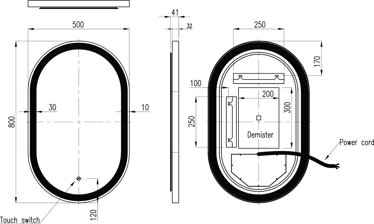 Martha Brushed Brass Oval LED Mirror 500x800mm