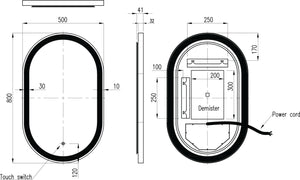Martha Brushed Brass Oval LED Mirror 500x800mm