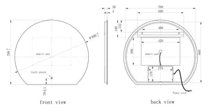 Olive Semi Circle Illuminated LED Mirror 700x760mm