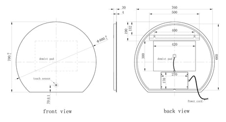 Olive Semi Circle Illuminated LED Mirror 700x760mm